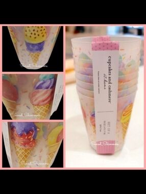 8 Cupcakes & Cashmere ICE CREAM CONE 16oz Tumbler Cups Outdoor Drink Glasses New